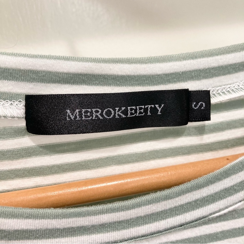 Striped T-shirt dress green and white with pockets Merokeety summer casual - Picture 8 of 14